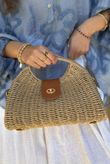Marea Raffia Shell Crossbody Clutch Bag Dark